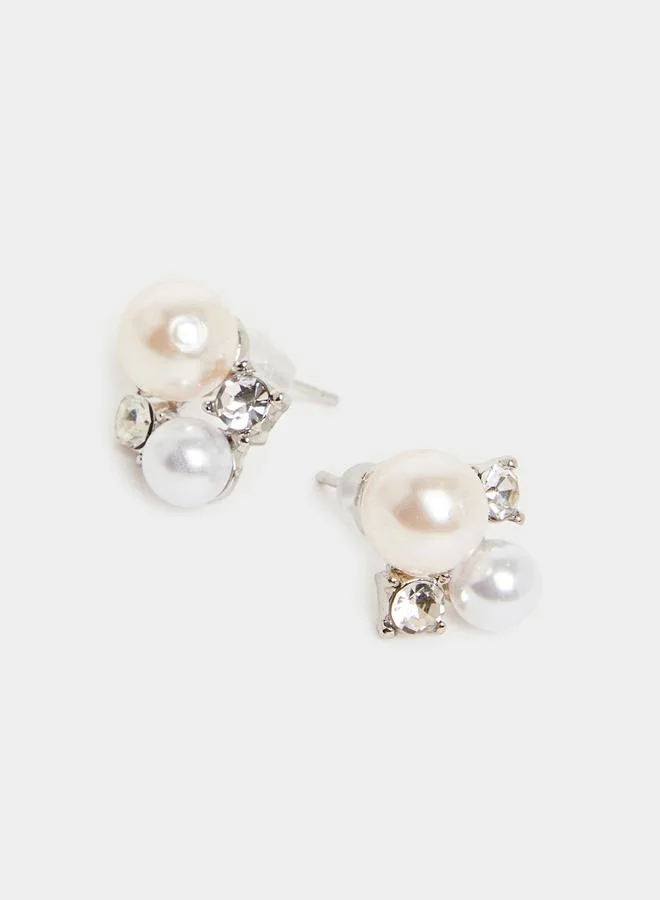 Styli Faux Pearl Crystal Stud Earrings